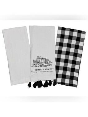 MRKT Autumn Harvest Black White Graphic Gingham Plaid Cotton Towel Gift Set
